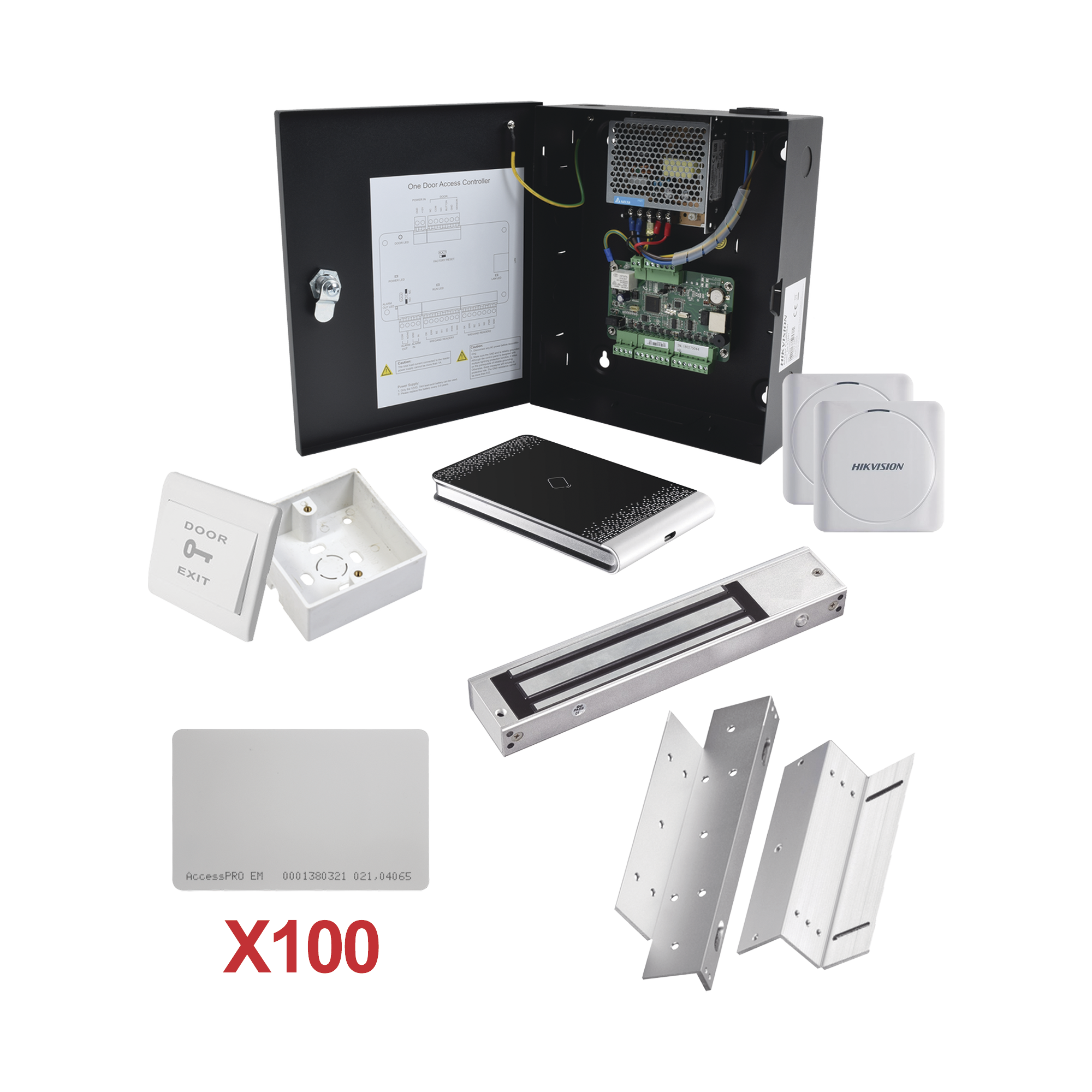 KIT-TARJETA-01|Kit de Control de Acceso con TARJETA para 1 Puerta con lector de Entrada y Salida / TODO INCLUIDO / Software IVMS4200 incluido